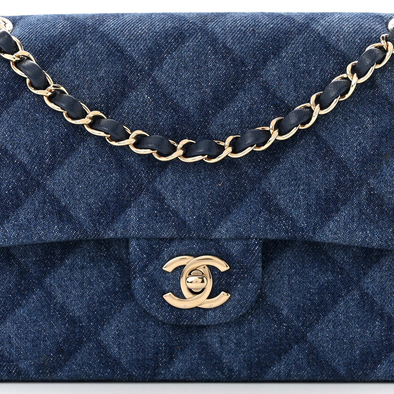 Chanel Printed Denim Quilted Medium Double Flap Dark Blue 8 of 13