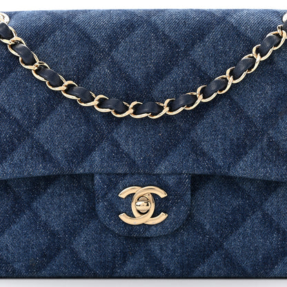 Chanel Printed Denim Quilted Medium Double Flap Dark Blue 8 of 13