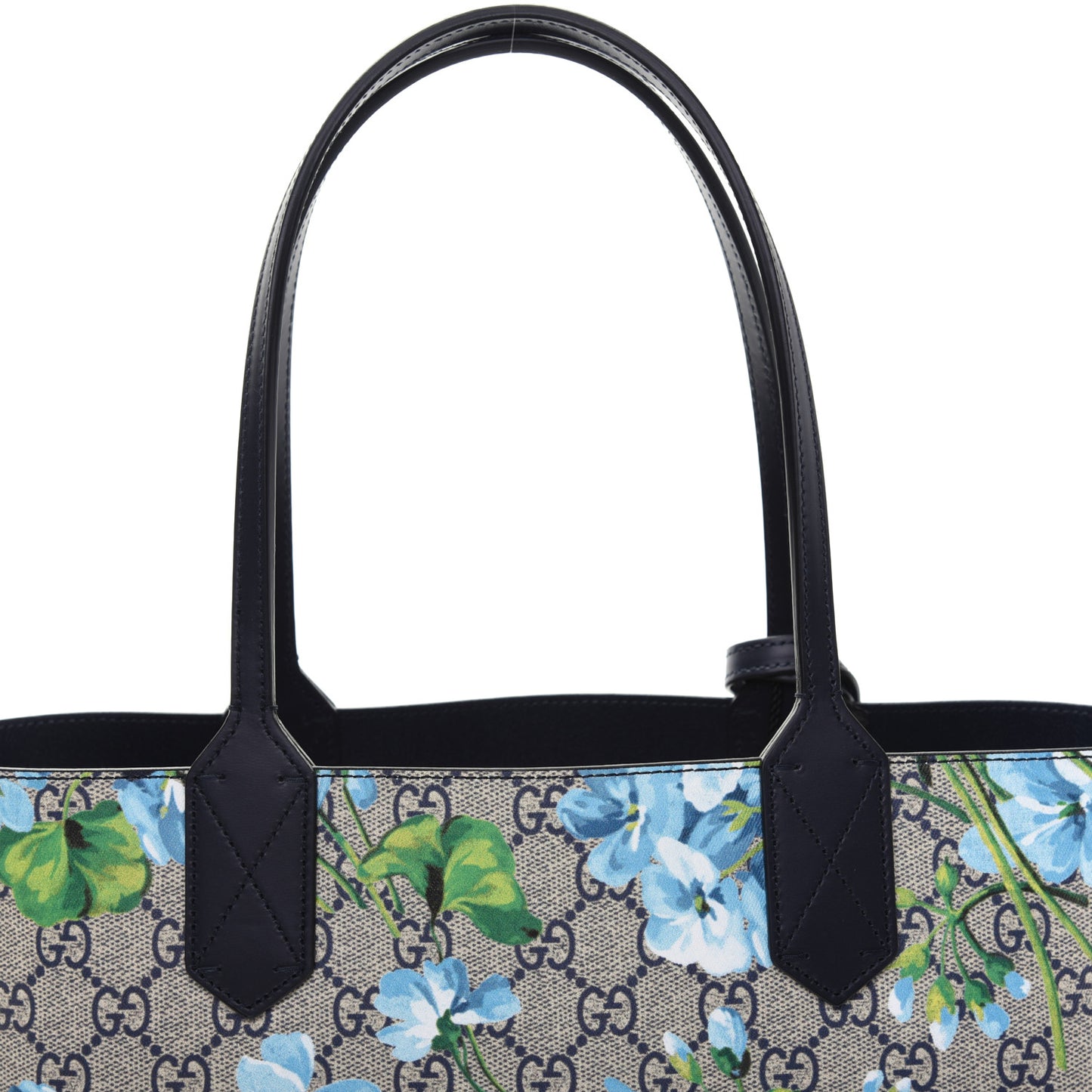 GG Supreme Monogram Blooms Small Reversible Tote Beige Blue Navy