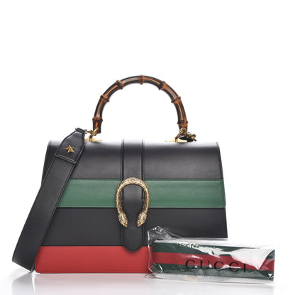 Gucci Calfskin Bamboo Web Large Dionysus Top Handle Bag Black Bright Evergreen Hibiscus Red 9 of 10