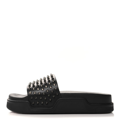 Christian Louboutin Calfskin Studded Mens Pool Fun Platform Flat Slide Sandals 43 Black 1 of 8