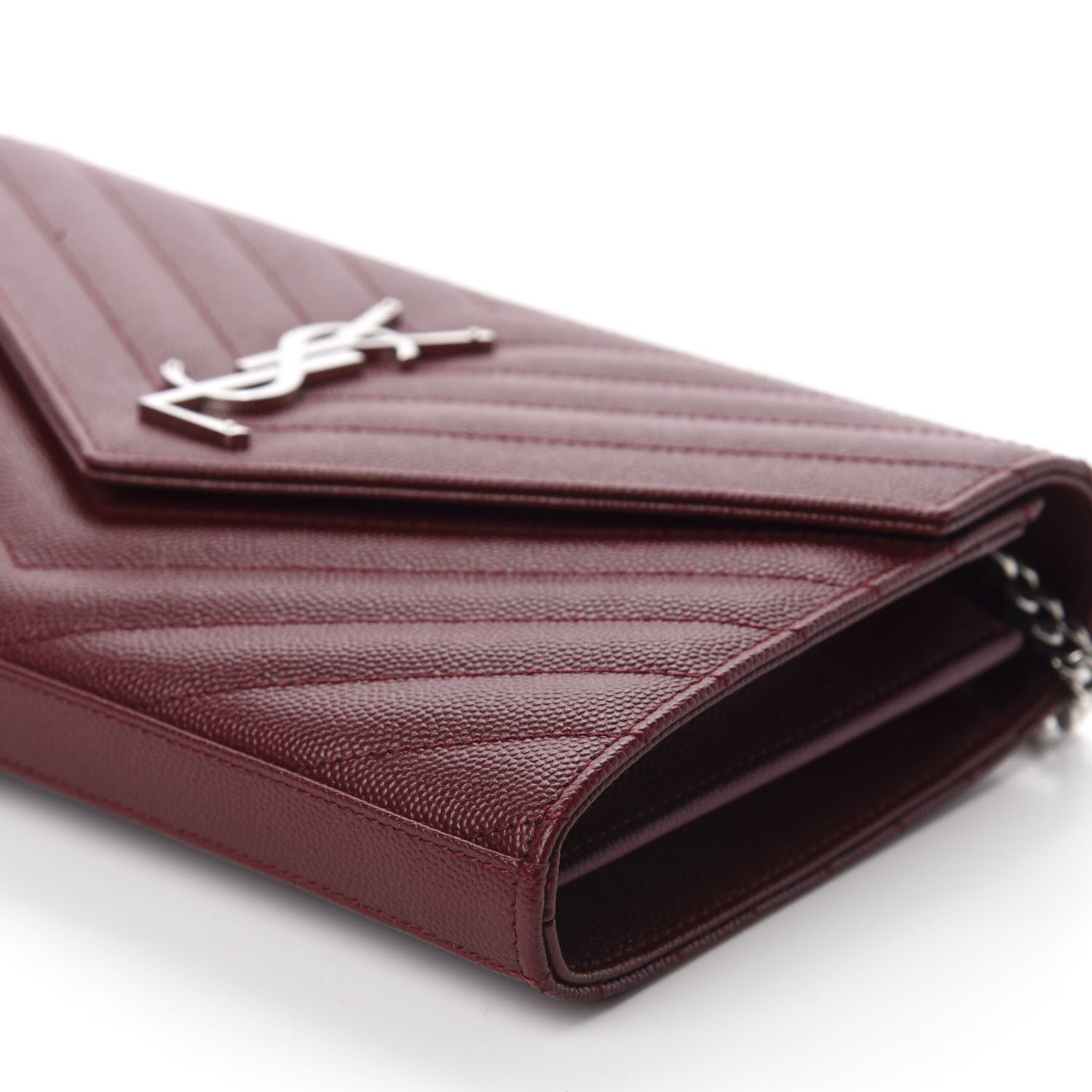 Saint Laurent Grain De Poudre Matelasse Chevron Monogram Chain Wallet Palissandre 7 of 10