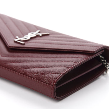 Saint Laurent Grain De Poudre Matelasse Chevron Monogram Chain Wallet Palissandre 7 of 10