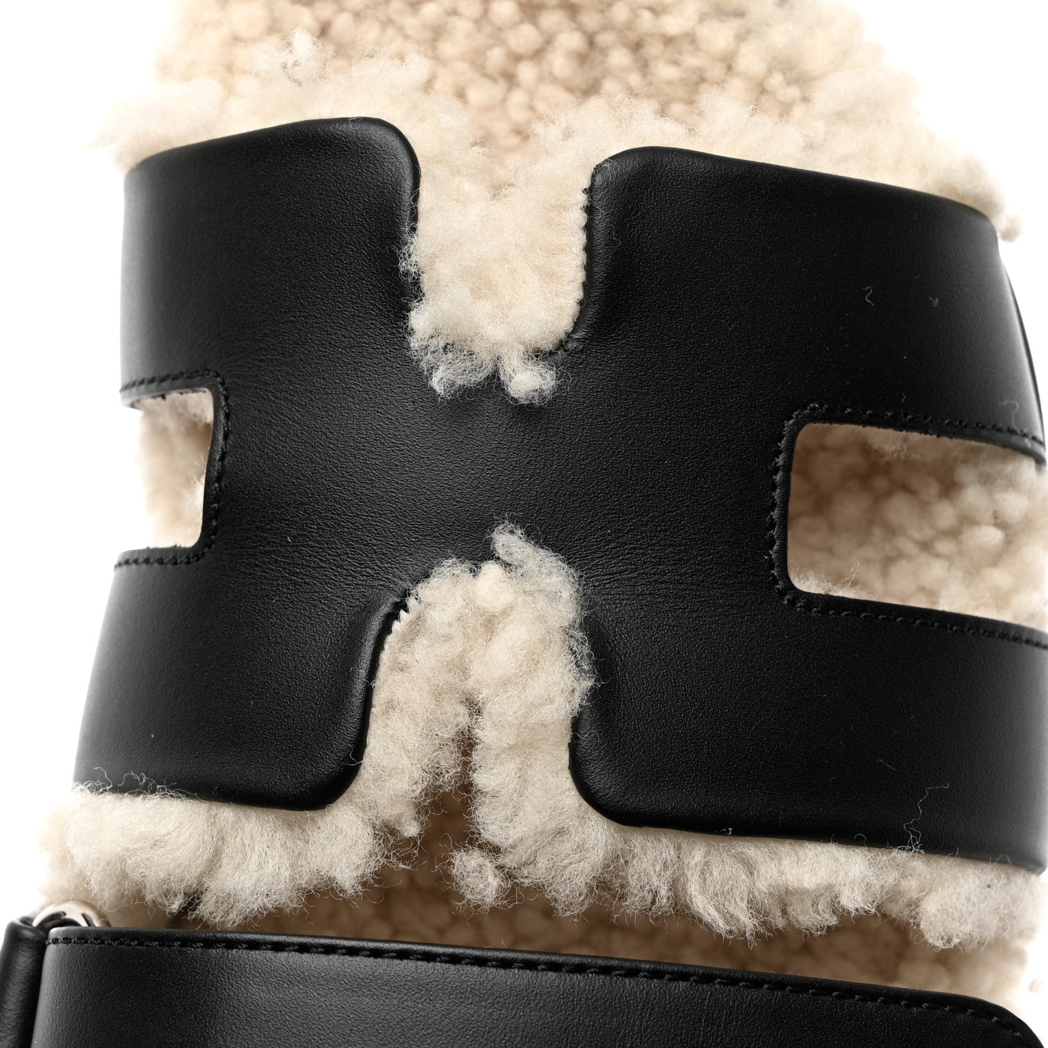 Hermes Calfskin Woolskin Womens Chypre Sandals 36 Black Ecru 9 of 11