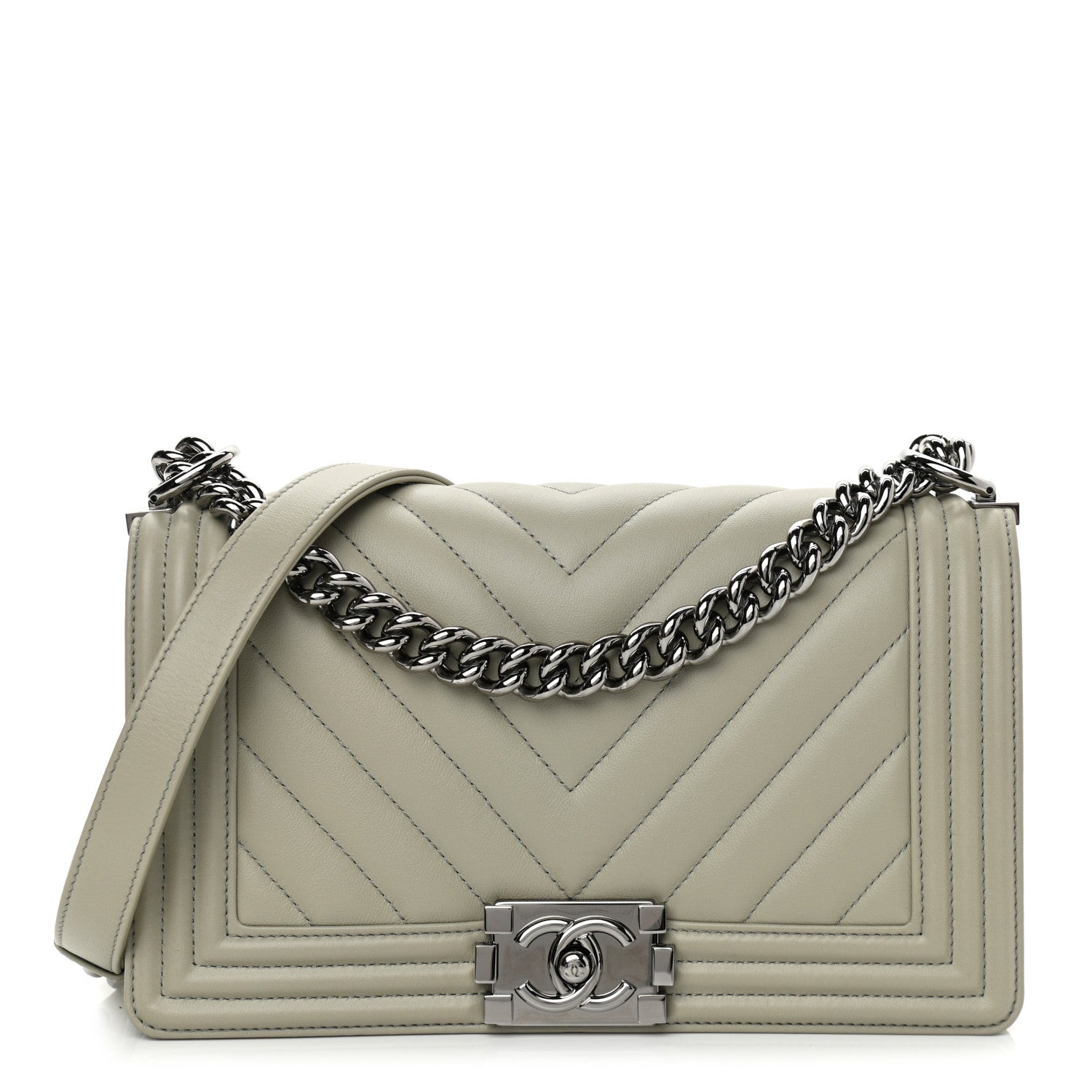 Chanel Calfskin Chevron Quilted Medium Boy Flap Grey 1 of 9