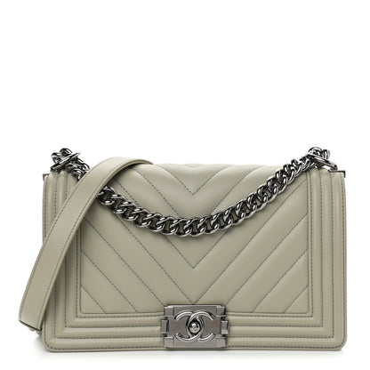 Chanel Calfskin Chevron Quilted Medium Boy Flap Grey 1 of 9