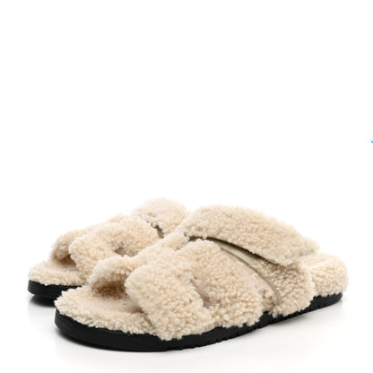 Hermes Woolskin Womens Chypre Sandals 40 Ecru 3 of 9