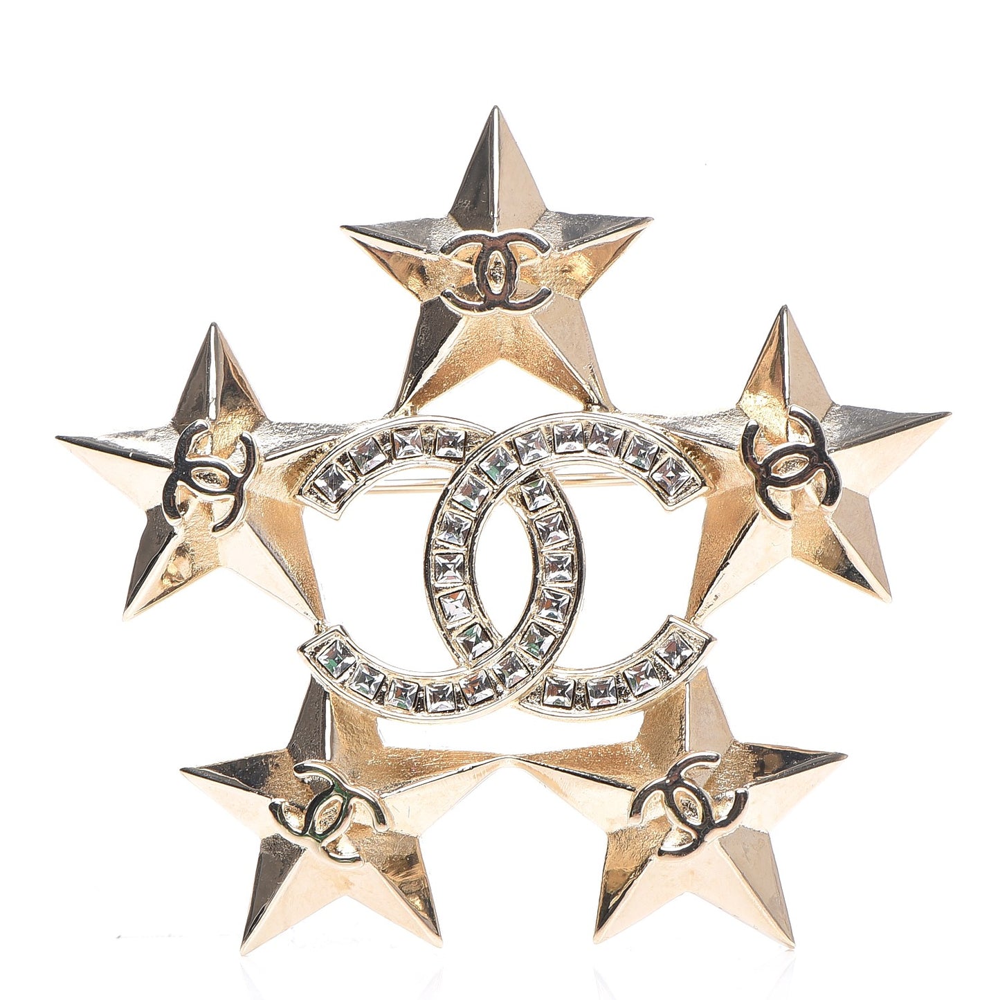 Baguette Crystal CC Star Brooch Gold