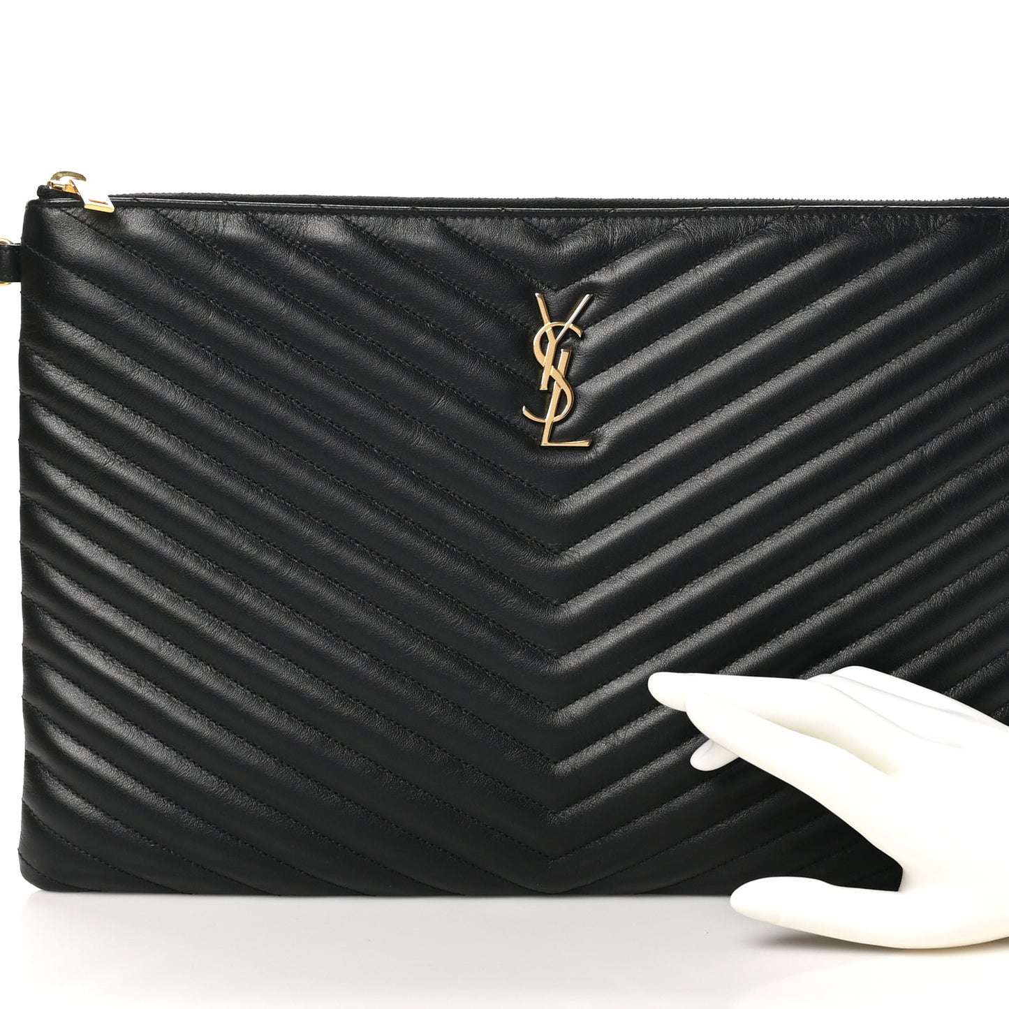 Calfskin Matelasse Chevron Monogram Document Holder Black