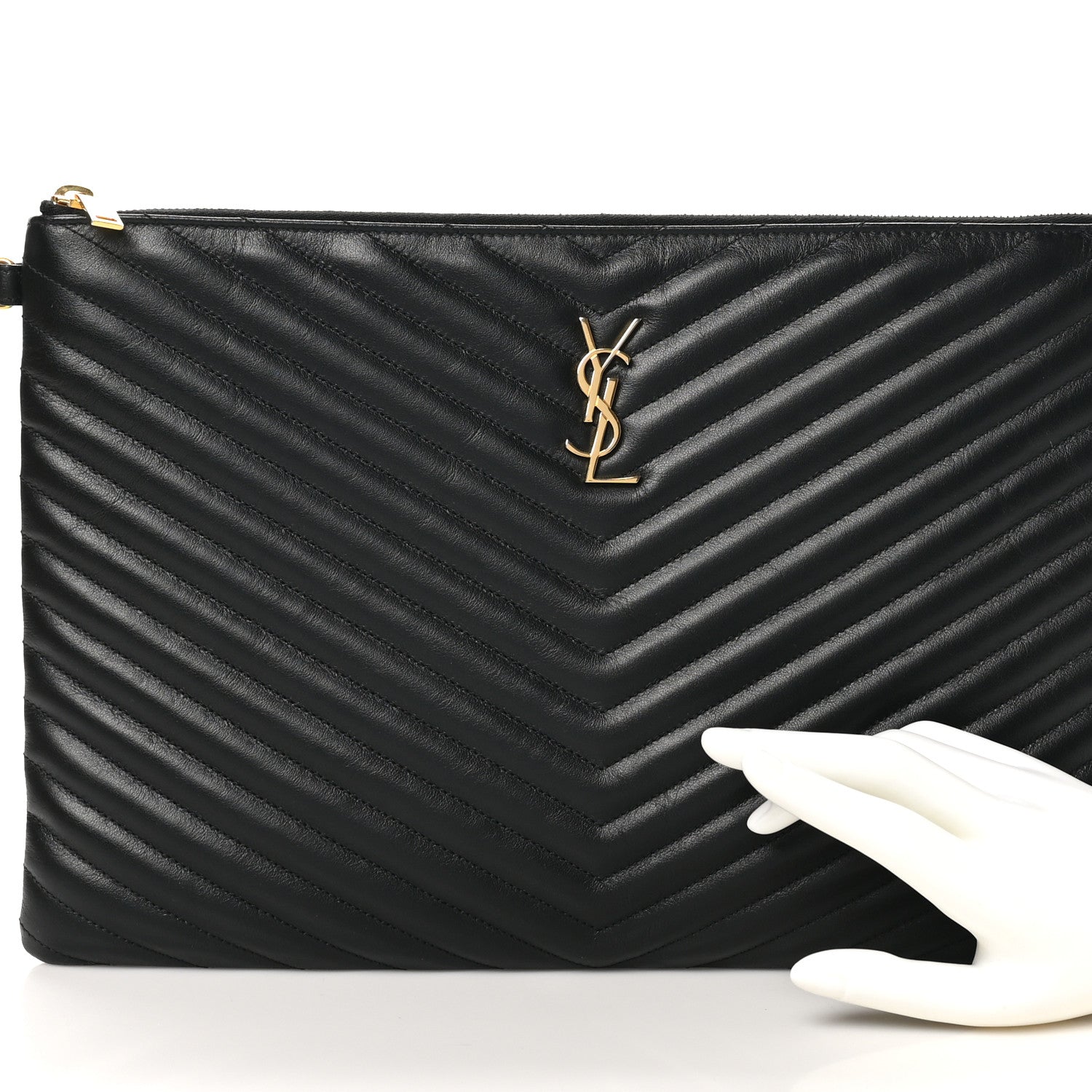 Saint Laurent Calfskin Matelasse Chevron Monogram Document Holder Black 2 of 8