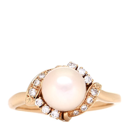 Mikimoto 18K Yellow Gold Diamond Akoya Pearl 8.5mm Cocktail Ring 61 9.5 1 of 8