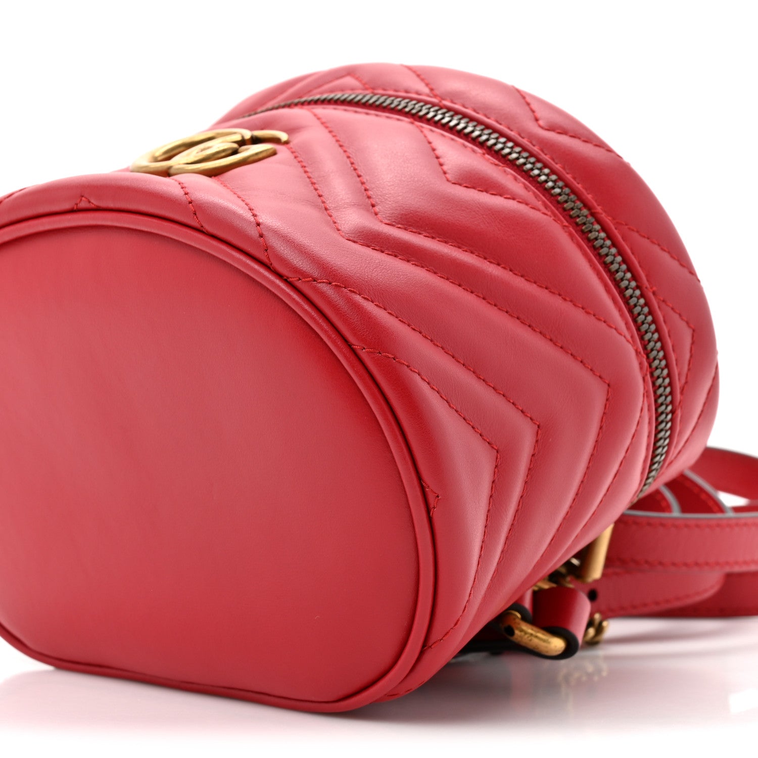 Gucci Calfskin Matelasse Mini GG Marmont Round Backpack Hibiscus Red 9 of 11
