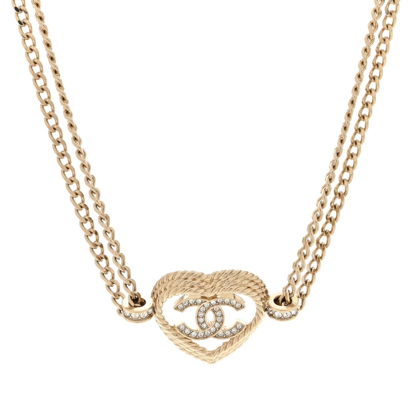 Metal Crystal CC Heart Choker Necklace Gold