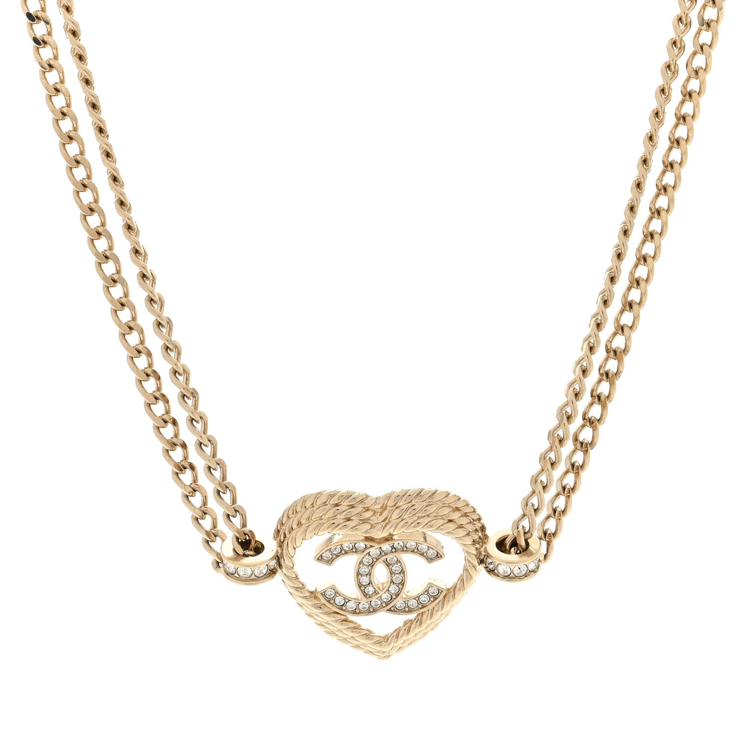 Chanel Metal Crystal CC Heart Choker Necklace Gold 1 of 3