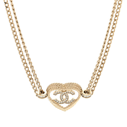 Chanel Metal Crystal CC Heart Choker Necklace Gold 1 of 3