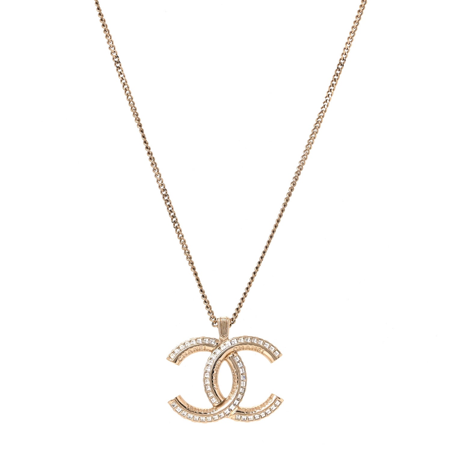 Chanel Crystal CC Pendant Necklace Gold 1 of 4