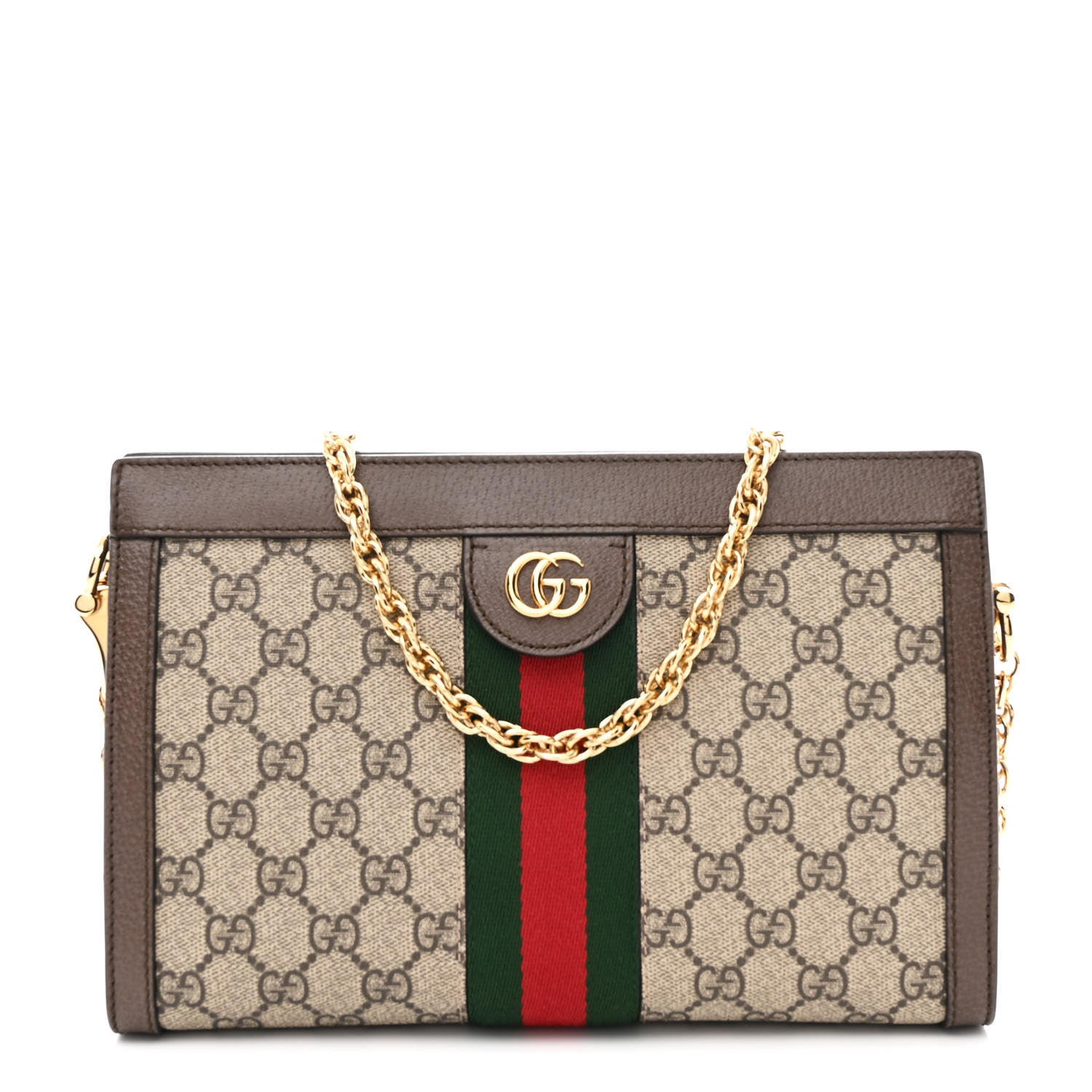 Gucci GG Supreme Monogram Web Small Ophidia Chain Shoulder Bag Brown 1 of 11