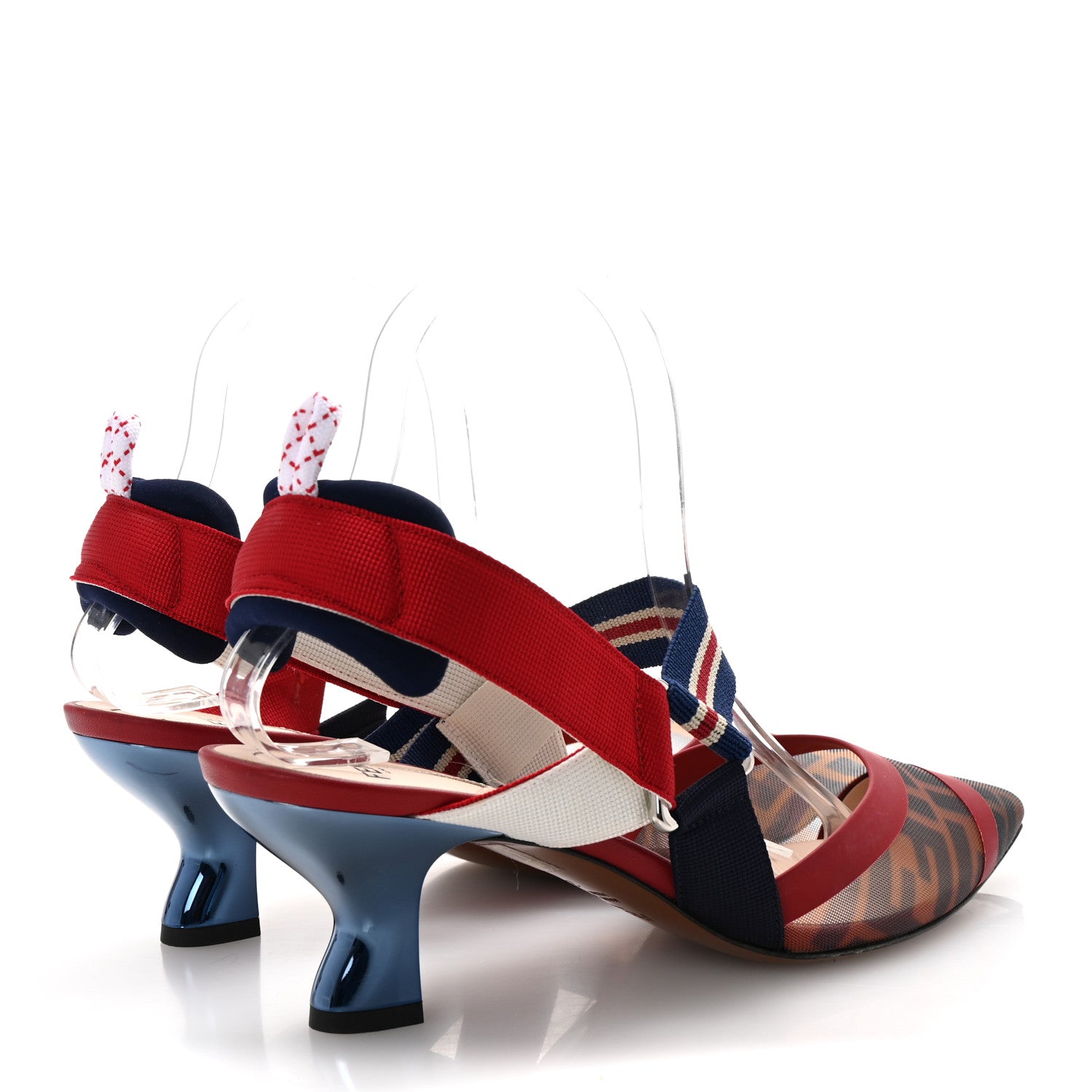 Fendi Technical Mesh FF Colibri 55mm Slingback Pumps 39 Tobacco Moro Zaffiro Ciliegia Rosso 5 of 9