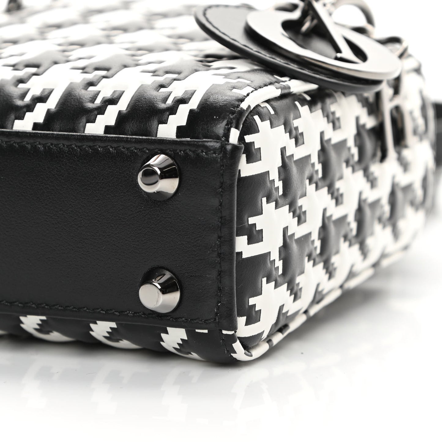 Calfskin Macro Houndstooth Embossed Micro Lady Dior Black White