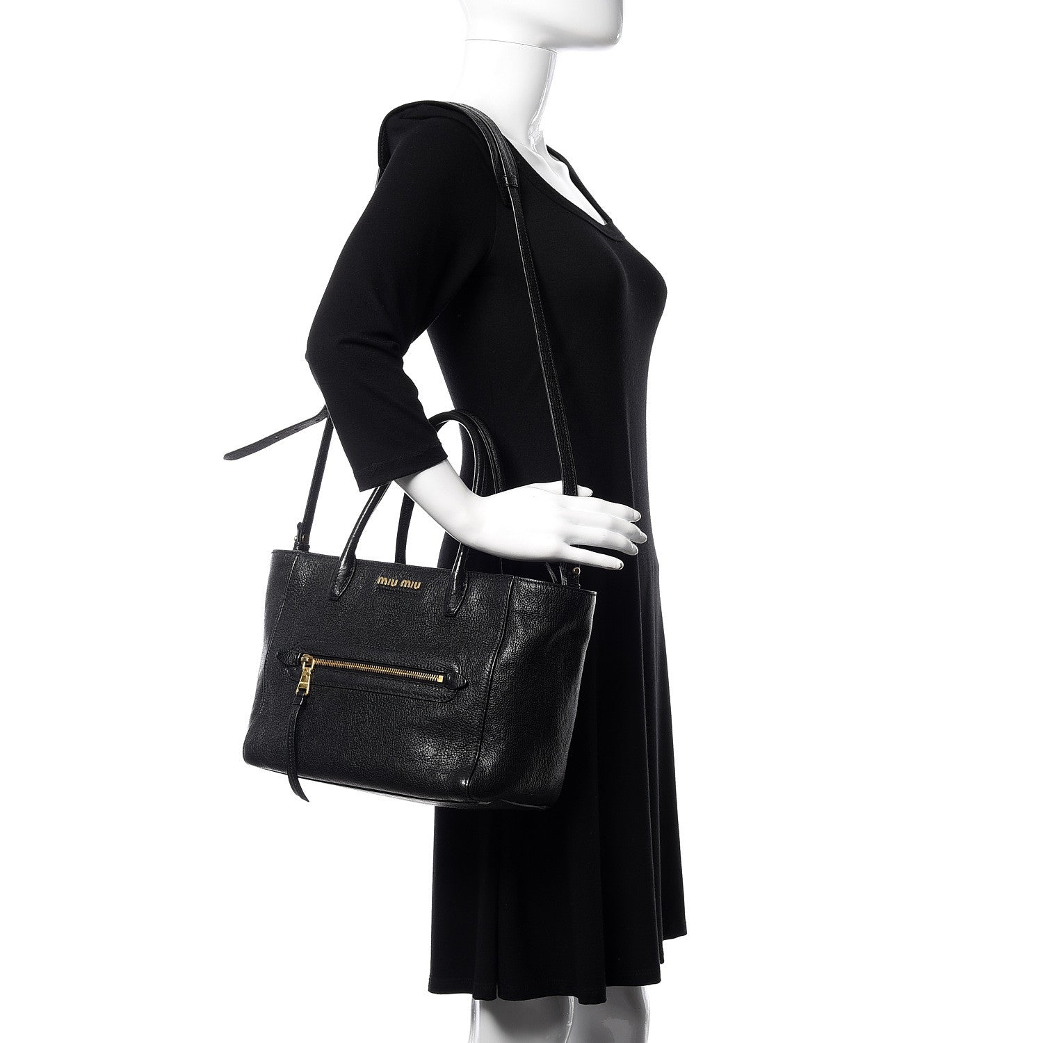 Miu Miu Goatskin Madras Tote Black 2 of 9