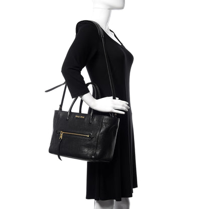 Miu Miu Goatskin Madras Tote Black 2 of 9