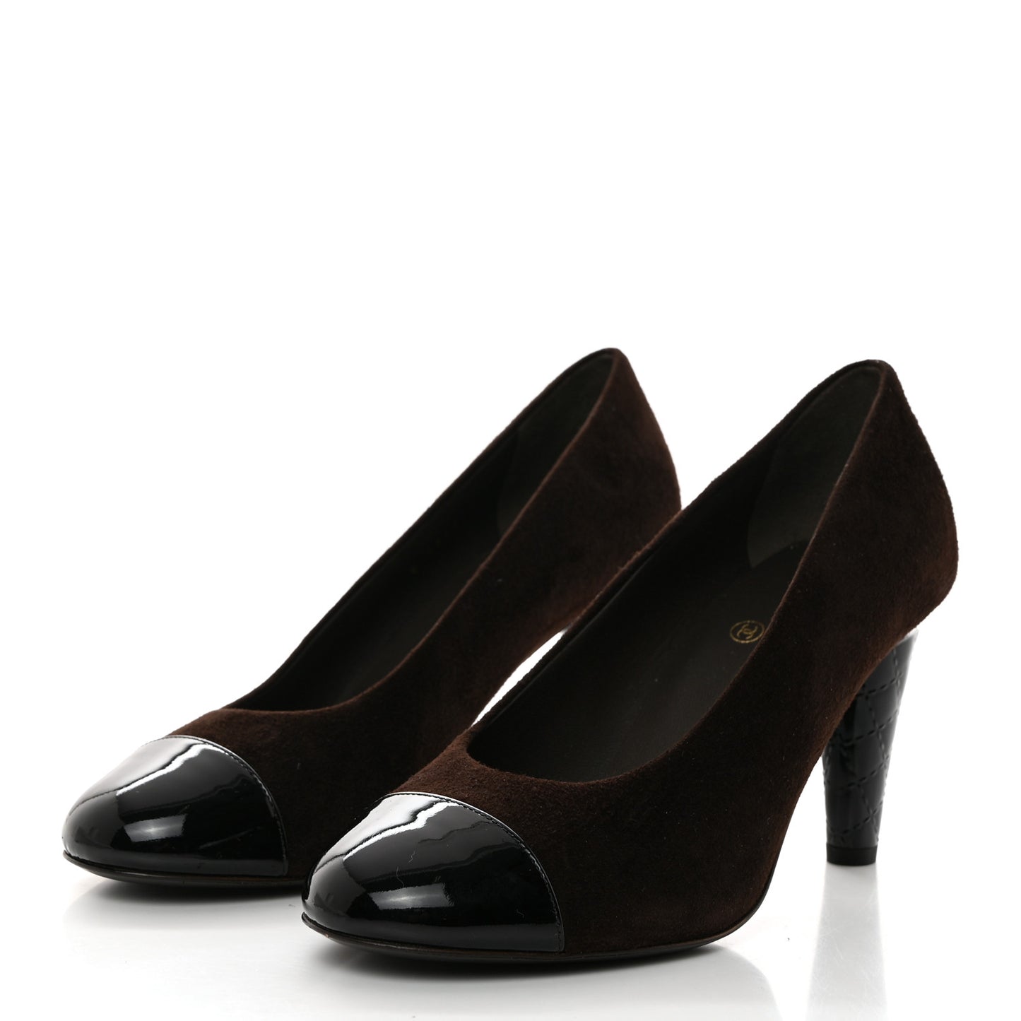Kid Suede Patent Calfskin Cap Toe CC Pumps 38 Brown Black