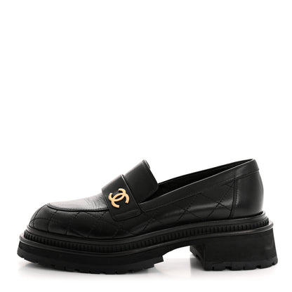 Chanel Calfskin Quilted CC Mocassin Loafers 38 Black 1 of 13