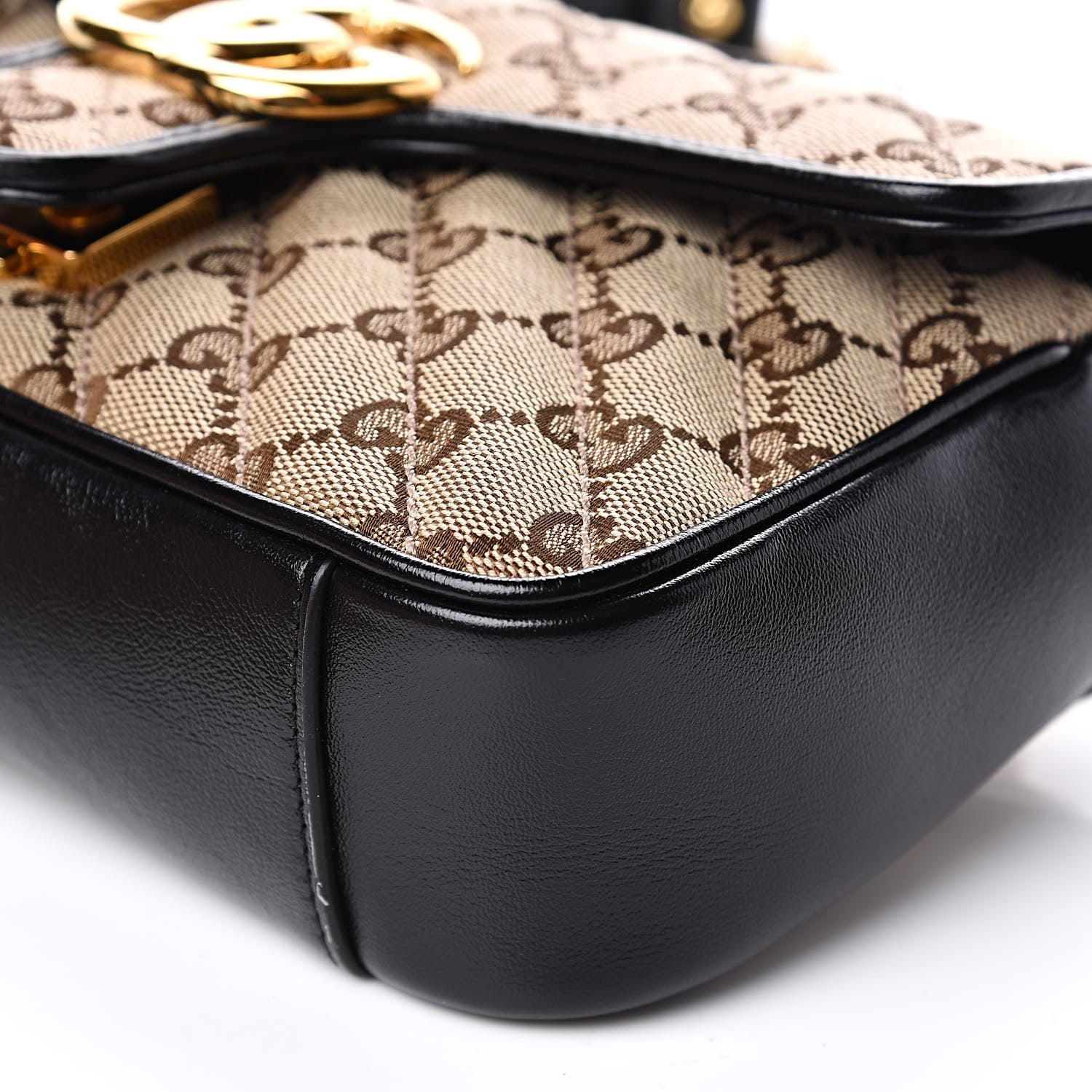 Gucci Monogram Matelasse Diagonal Mini GG Marmont Shoulder Bag Beige Black 9 of 10
