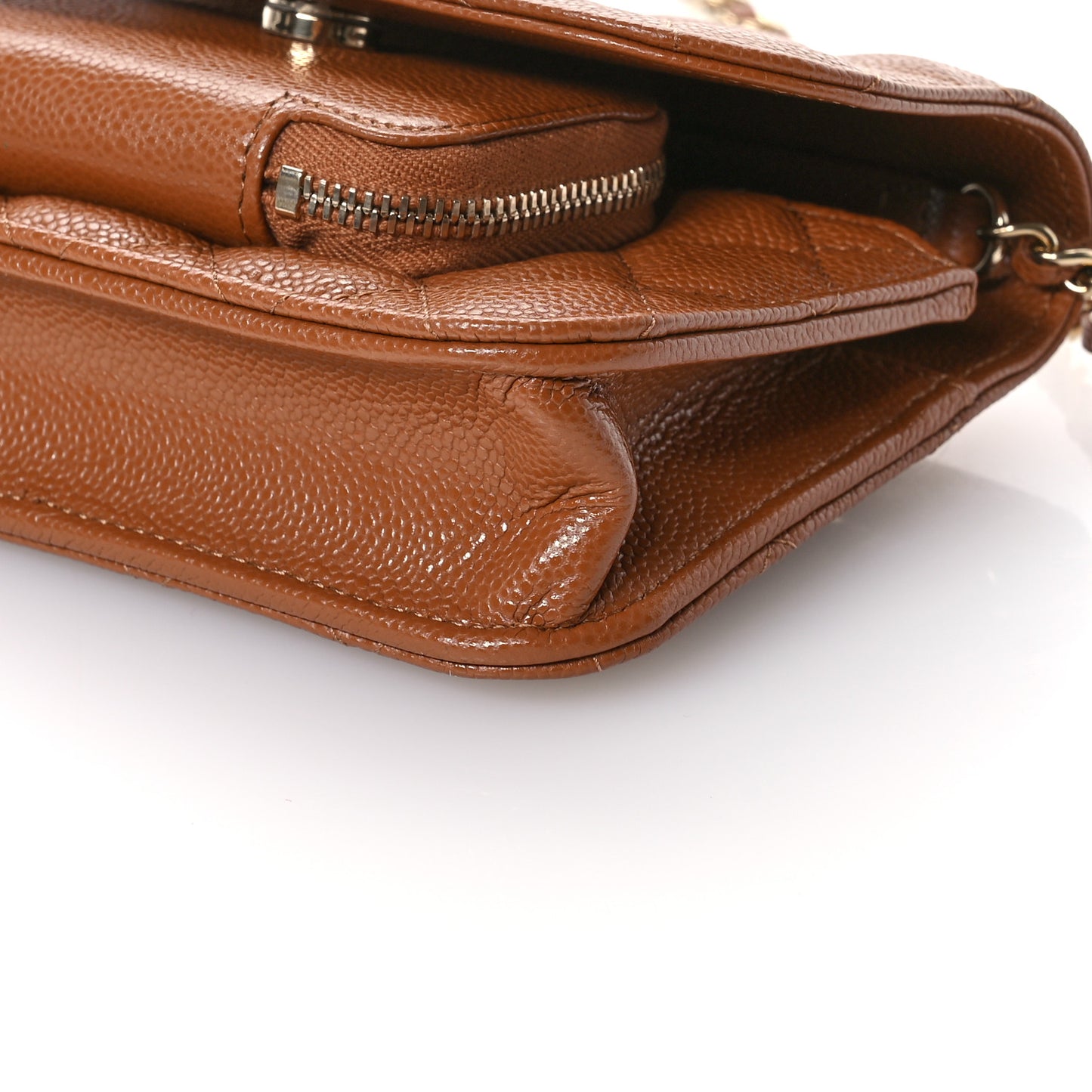 Caviar Quilted Business Affinity Clutch With Chain Flap Camel