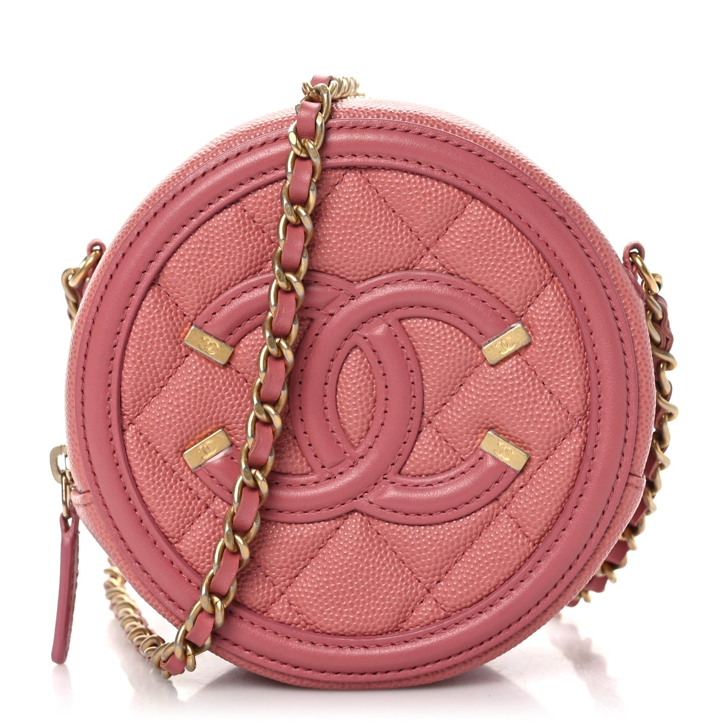 Caviar Quilted Round Filigree Crossbody Pink