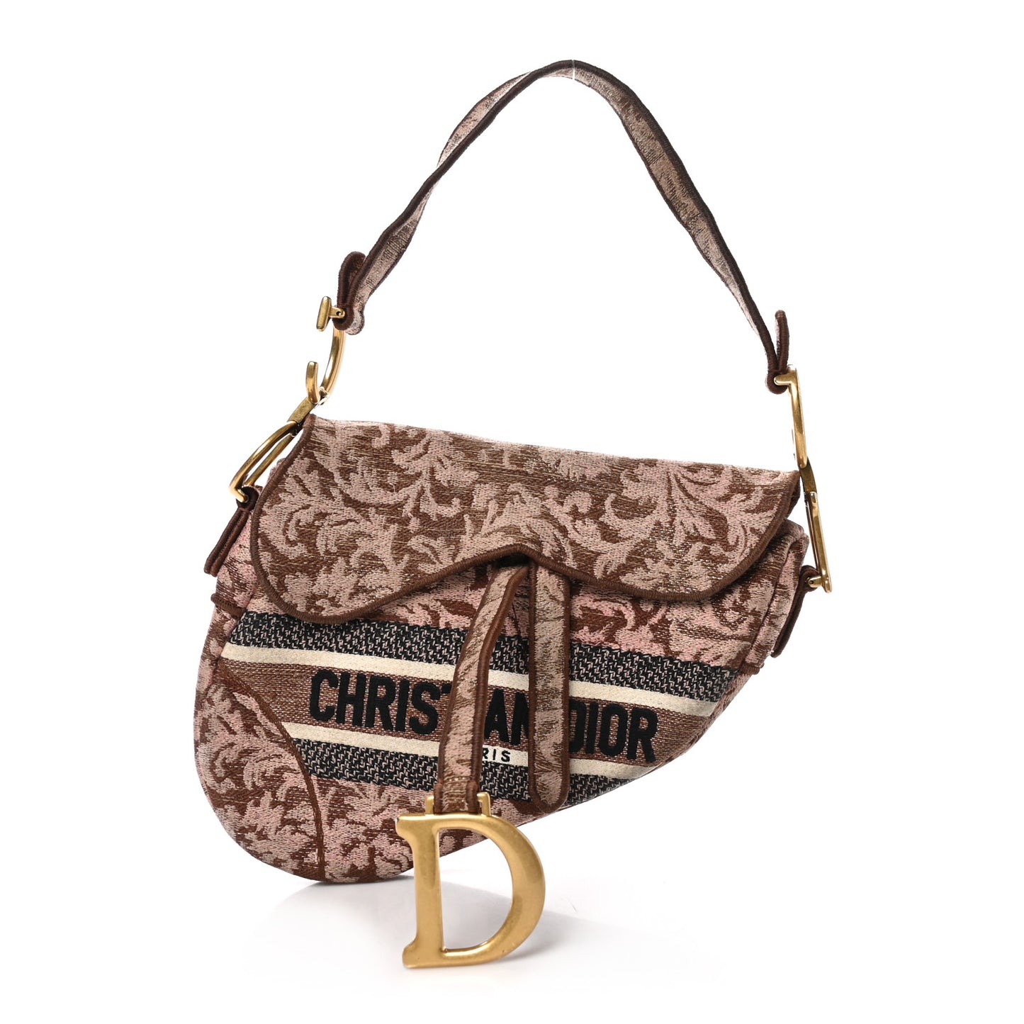 Canvas Embroidered Brocart Saddle Bag Metallic Pink