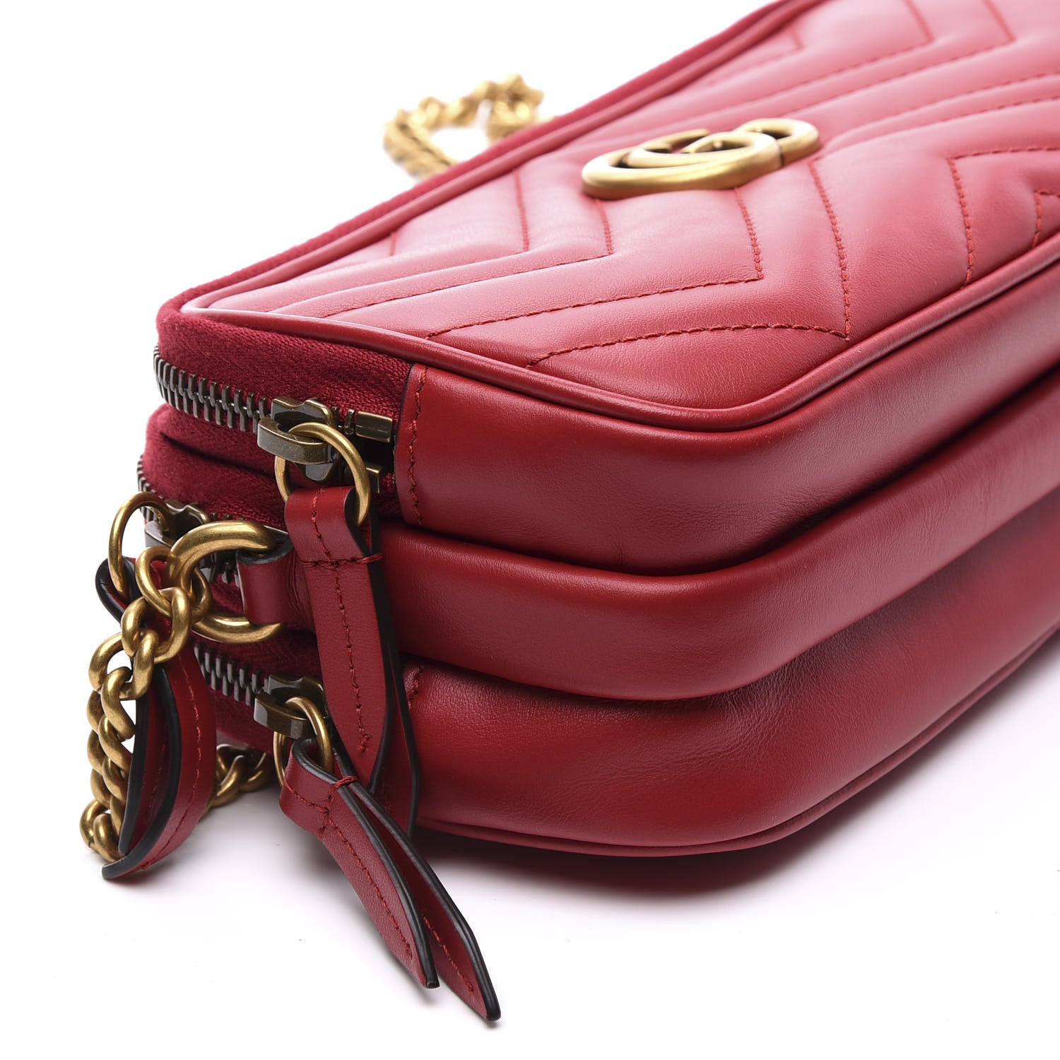 Gucci Calfskin Matelasse Mini GG Marmont Chain Crossbody Bag Hibiscus Red 9 of 11