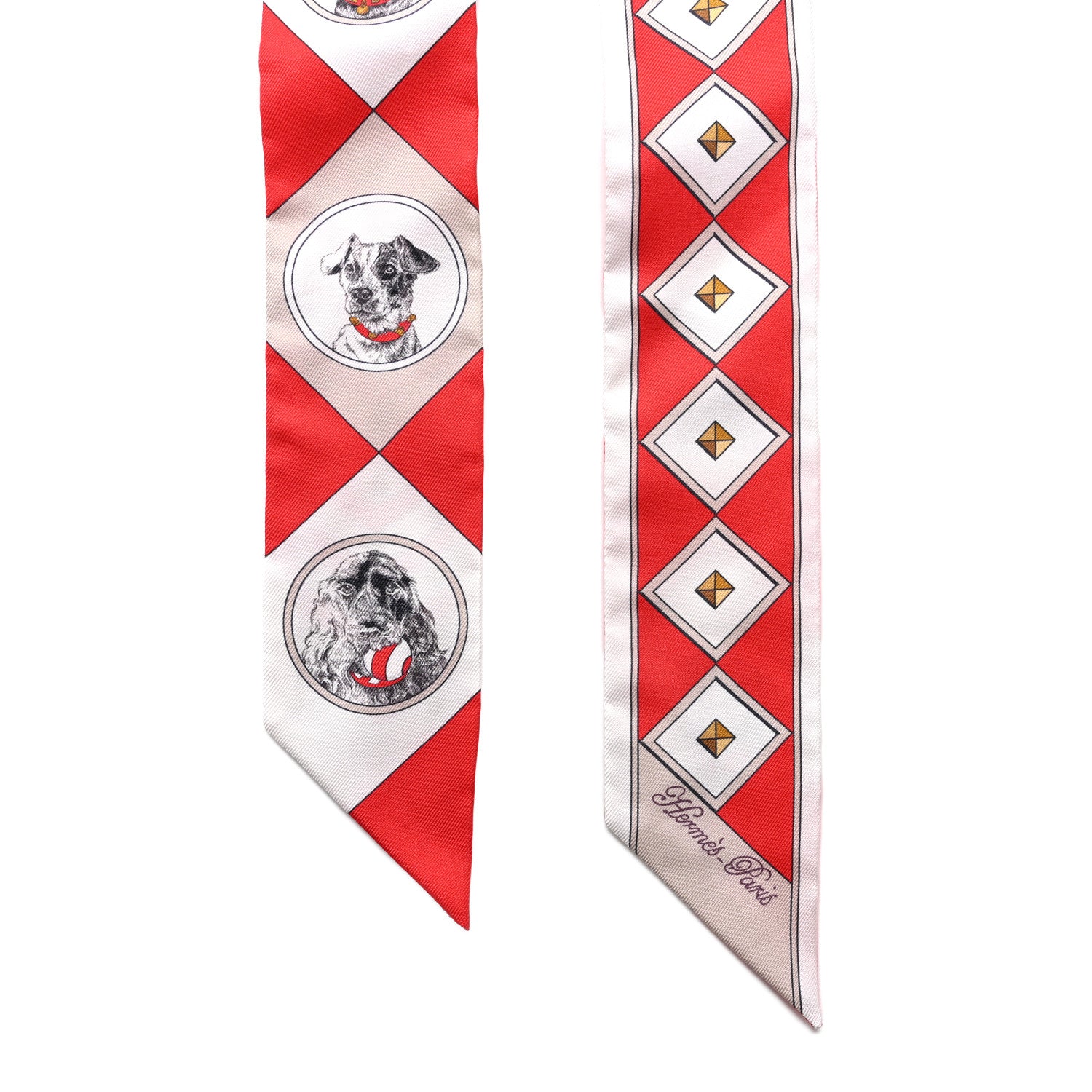 Hermes Silk Colliers Et Chiens Twilly Rouge White Mastic 2 of 4