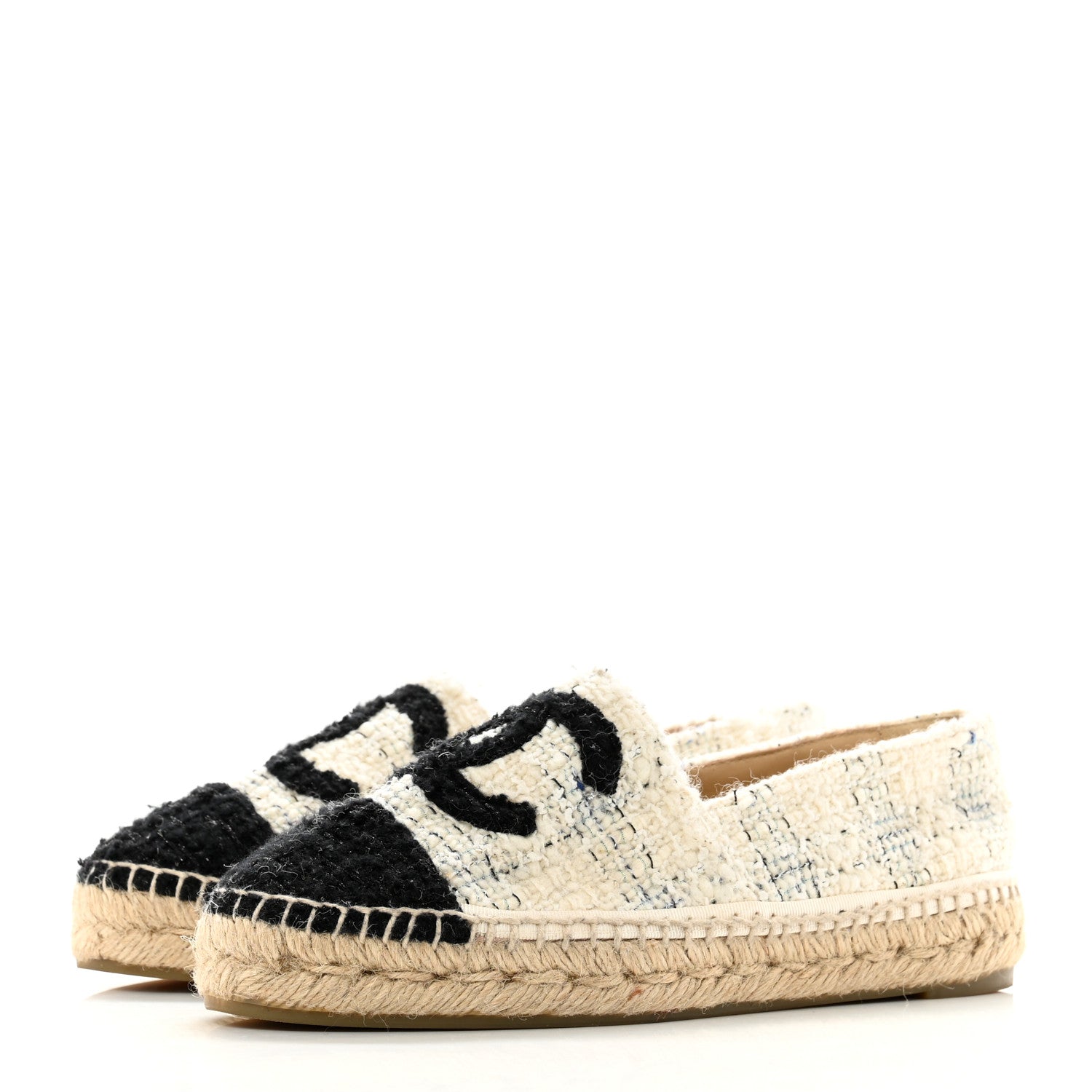 Chanel Tweed CC Espadrilles 36 Ecru White Blue Black 3 of 9