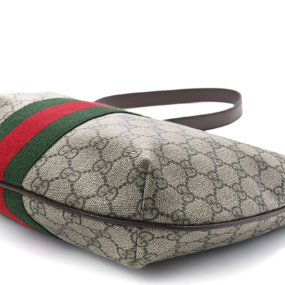 Gucci GG Supreme Monogram Textured Dollar Calfskin Web Small Ophidia Half Moon Hobo Beige Ebony New Acero 11 of 12