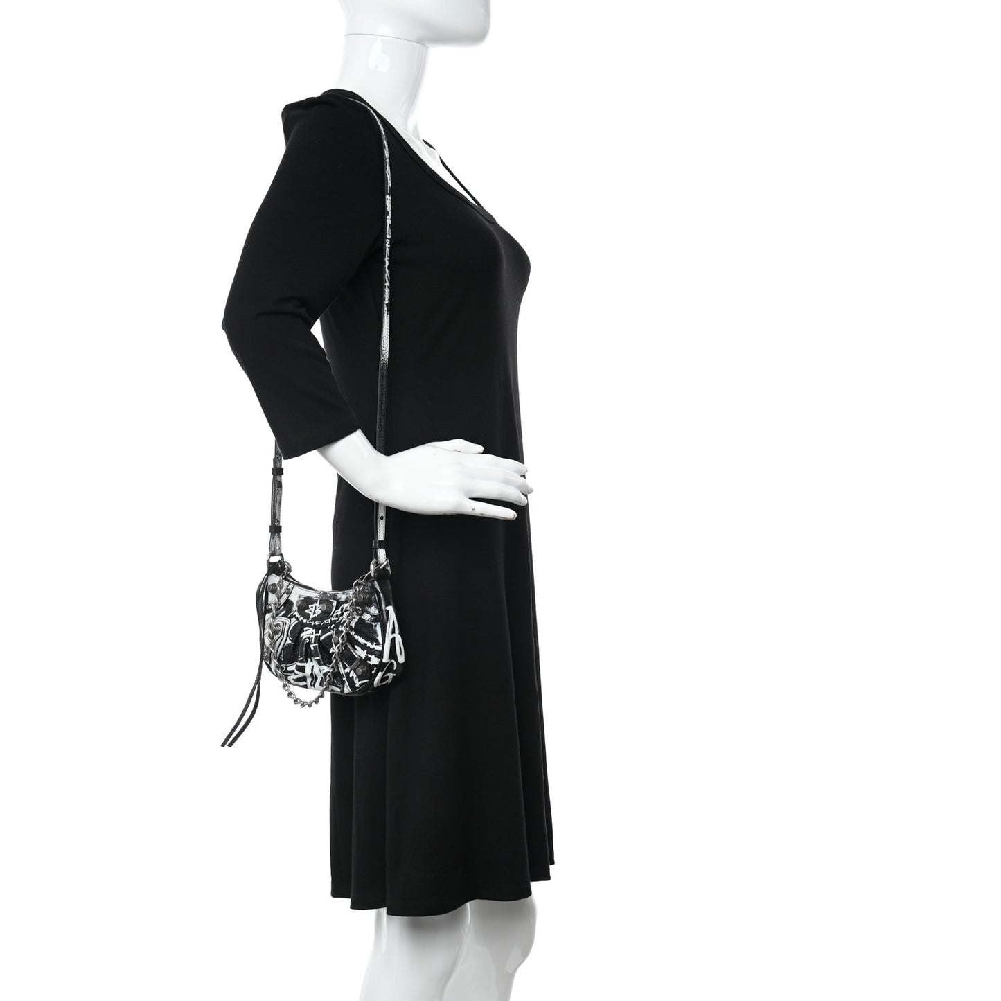 Agneau Arena Graffiti Le Cagole Mini Purse With Chain Black White