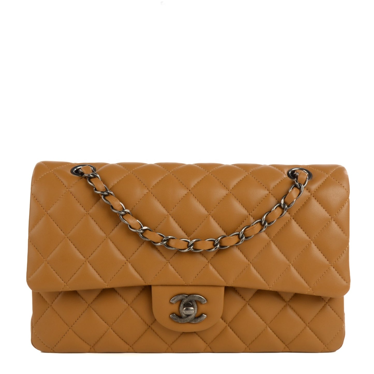 Lambskin Quilted Medium Double Flap Dark Beige