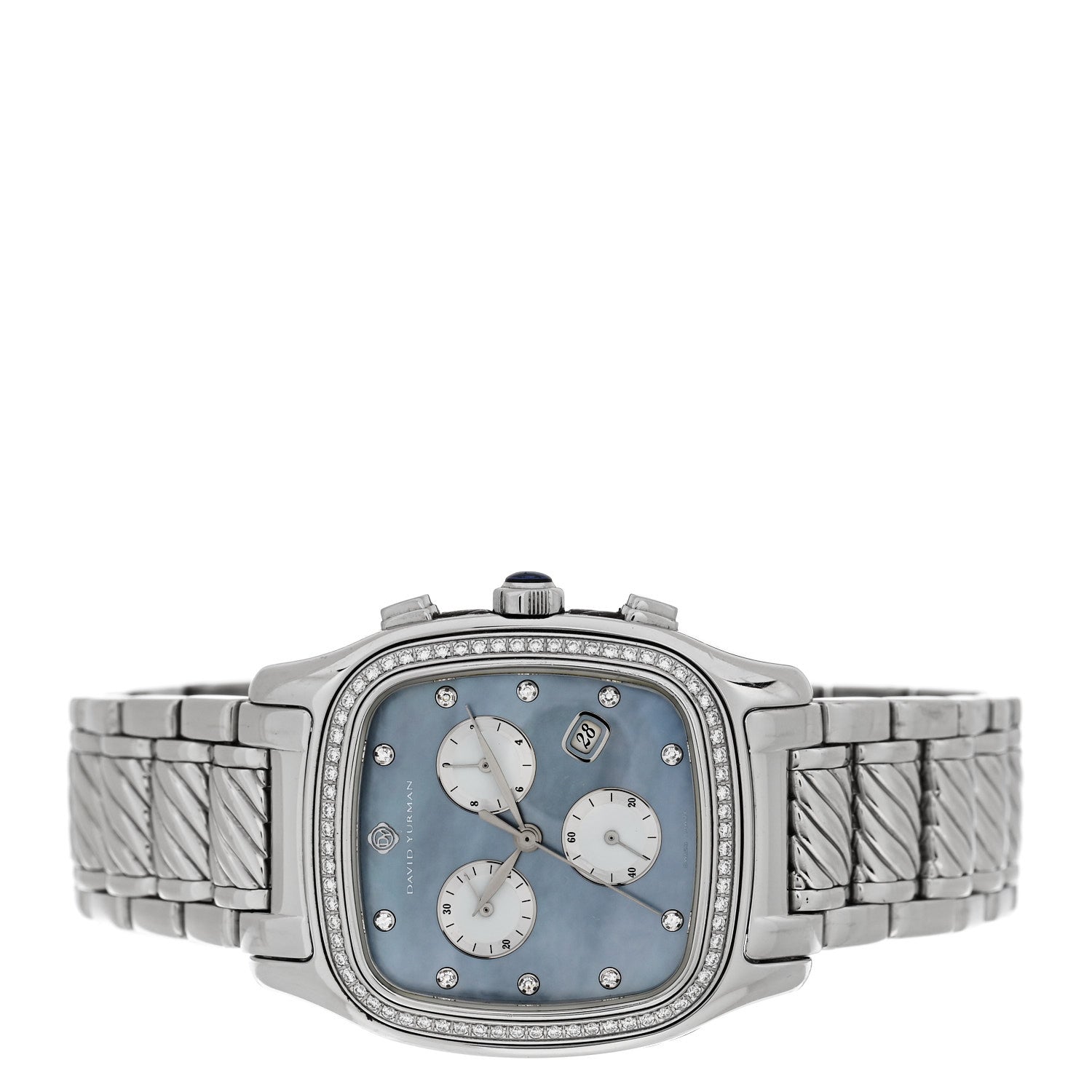 David Yurman Stainless Steel Diamond Bezel Blue Mother of Pearl 35mm Thoroughbred Chronograph Quartz Watch 2 of 5
