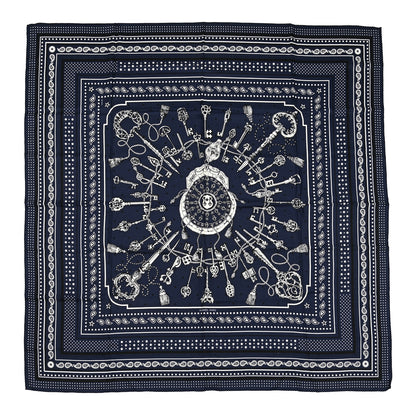 Hermes Cashmere Silk Les Cles Bandana Shawl 140 Marine Blanc Noir 1 of 5