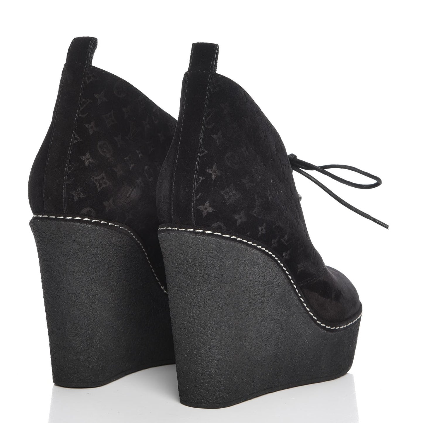 Suede Embossed Monogram Frosty Wedge Low Boots 38 Black