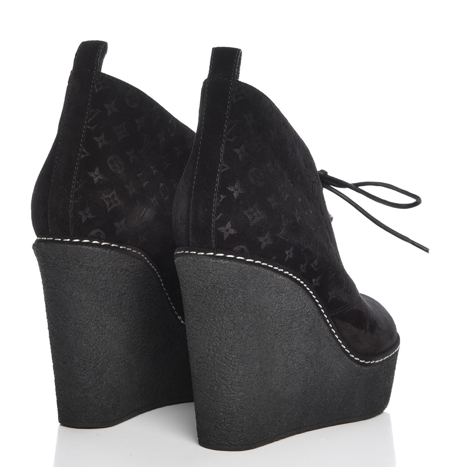 Louis Vuitton Suede Embossed Monogram Frosty Wedge Low Boots 38 Black 4 of 9