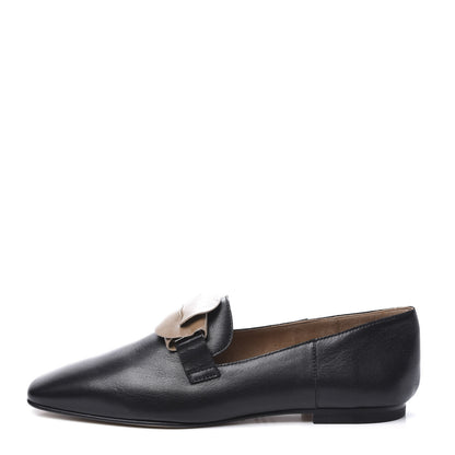Hermes Supple Goatskin Womens Time Loafers 36.5 Black 1 of 10
