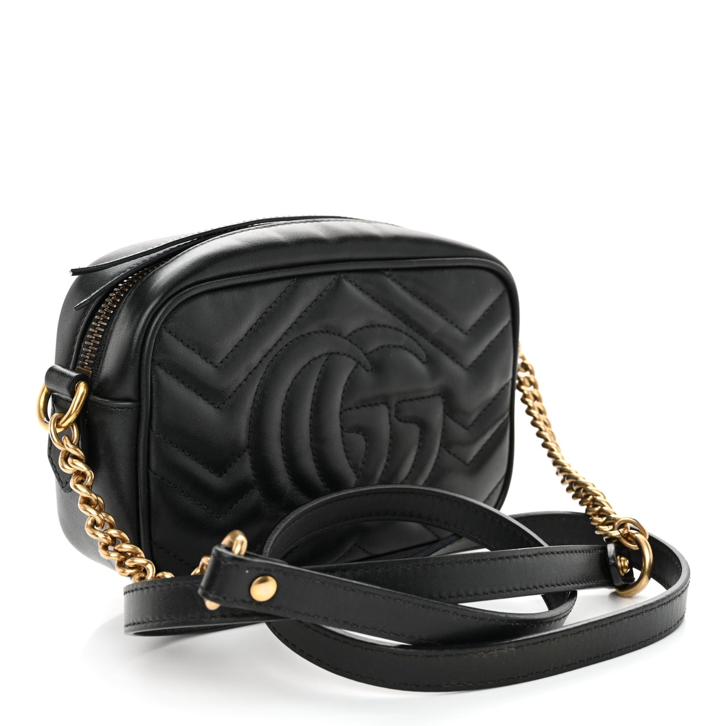 Calfskin Matelasse Mini GG Marmont Chain Shoulder Bag Black