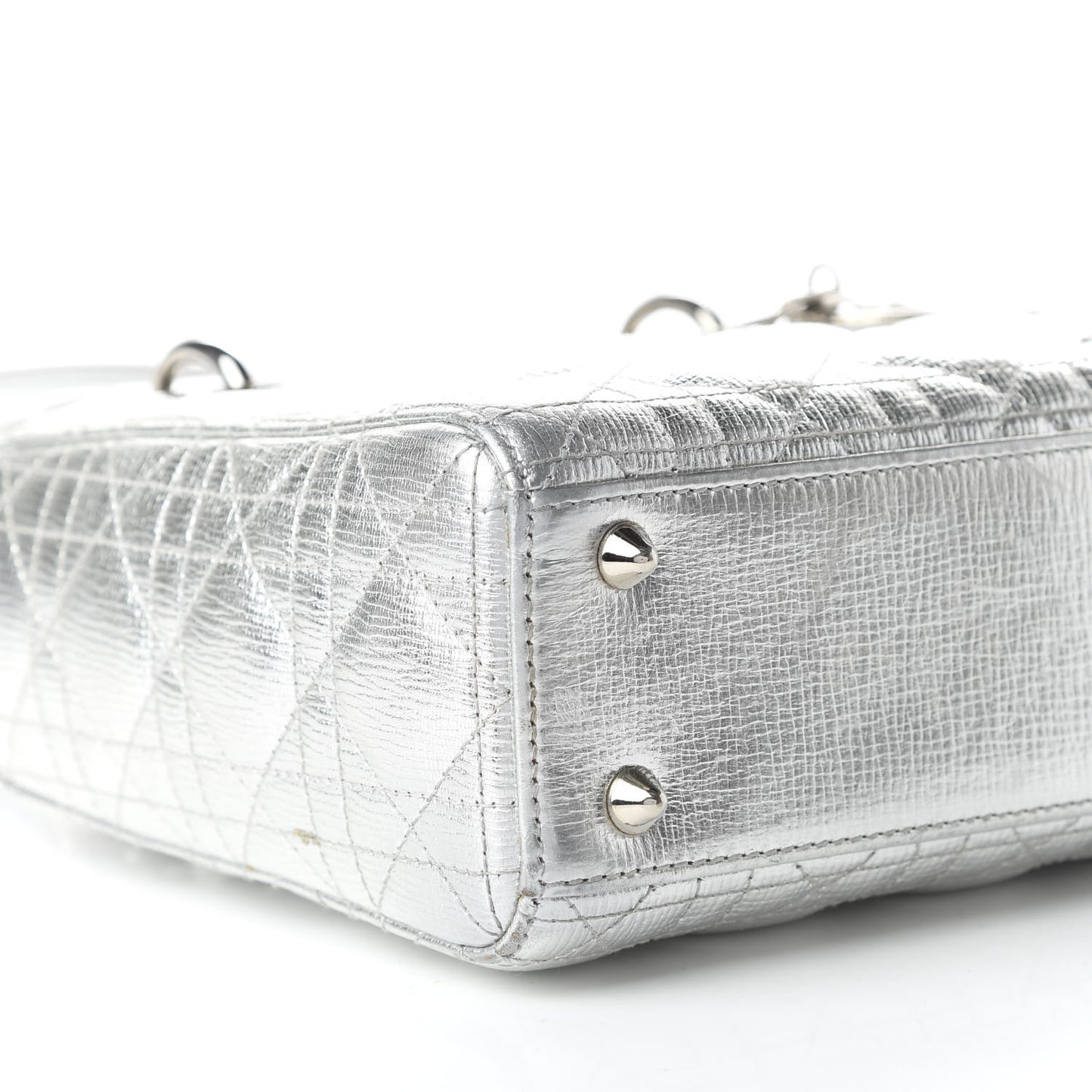 Metallic Grained Calfskin Cannage Small Lucky Badges My Lady Dior Silver