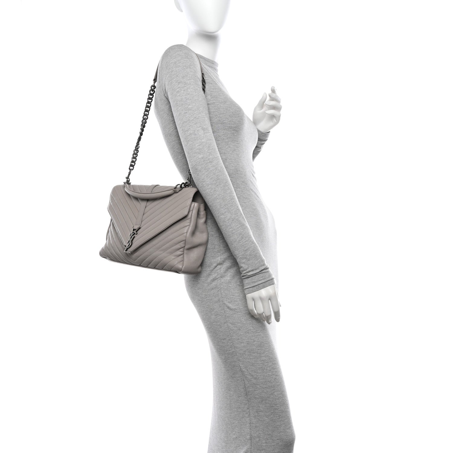 Saint Laurent Sheepskin Matelasse Large Monogram College Satchel Light Grey 2 of 13