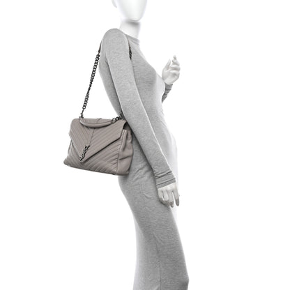 Saint Laurent Sheepskin Matelasse Large Monogram College Satchel Light Grey 2 of 13