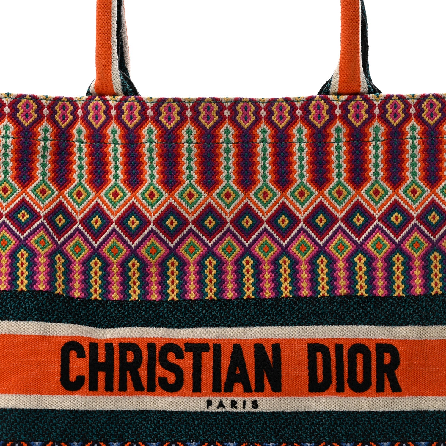Christian Dior Canvas Embroidered Large Mexican Crafts Book Tote Orange Multicolor 8 of 12