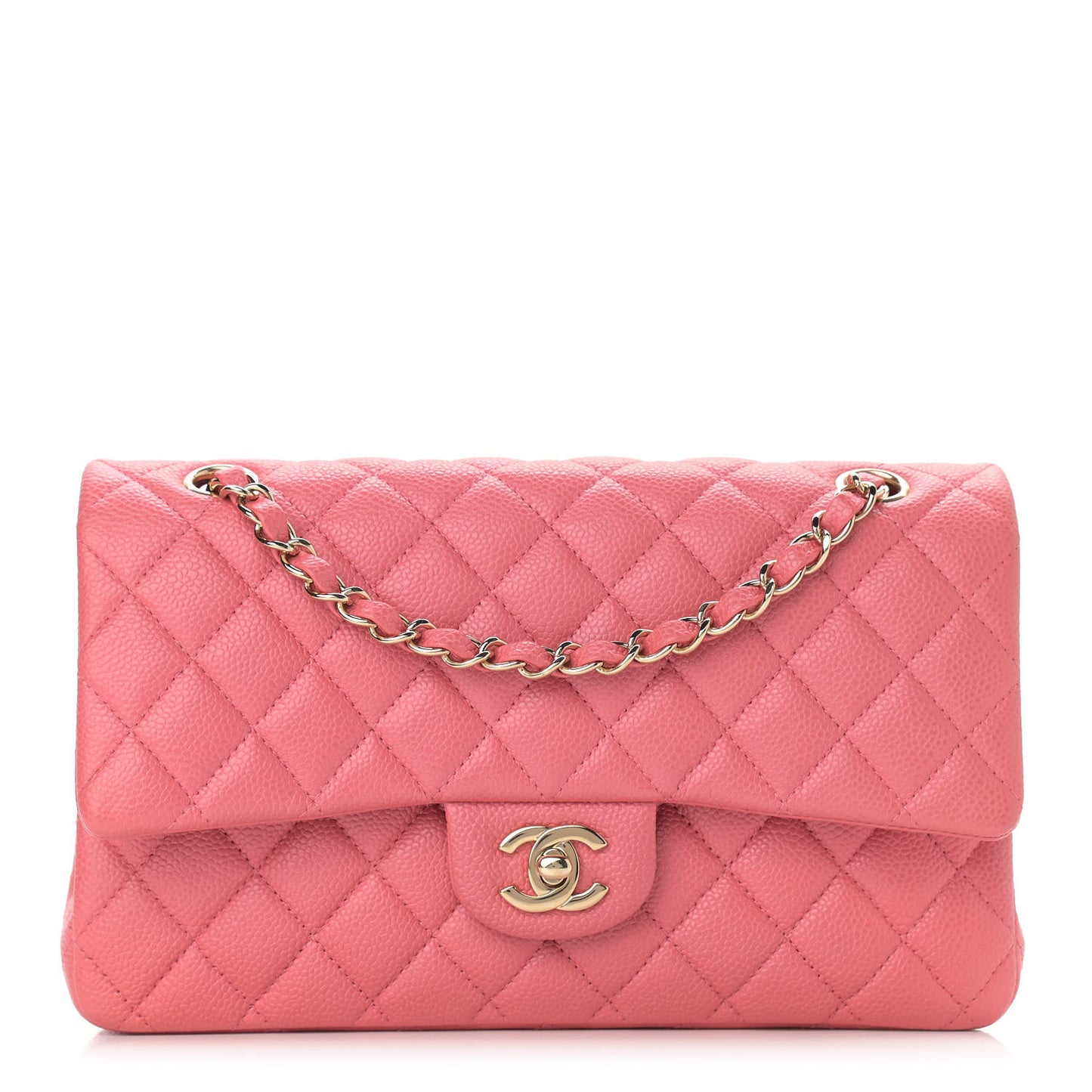 Metallic Caviar Quilted Medium Double Flap Pink