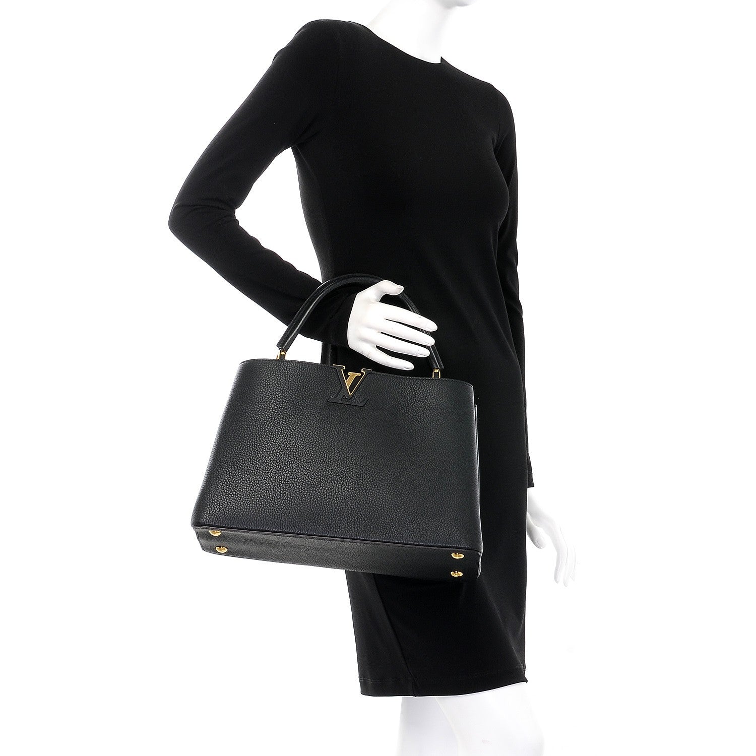 Louis Vuitton Taurillon Capucines MM Black 2 of 7