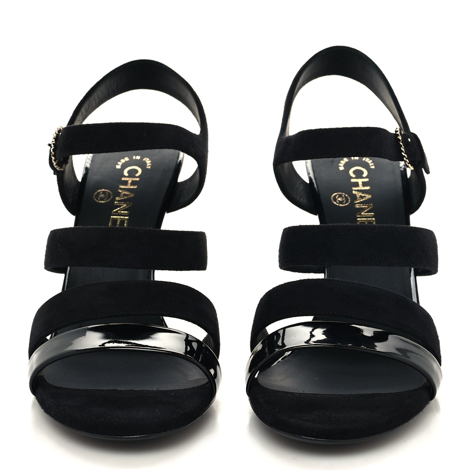 Chanel Kid Suede Pearl Sandals 37.5 Black 2 of 8